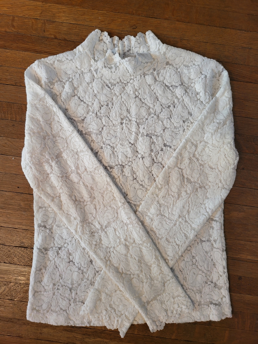 White Lace Long-Sleeve Mock Neck Top